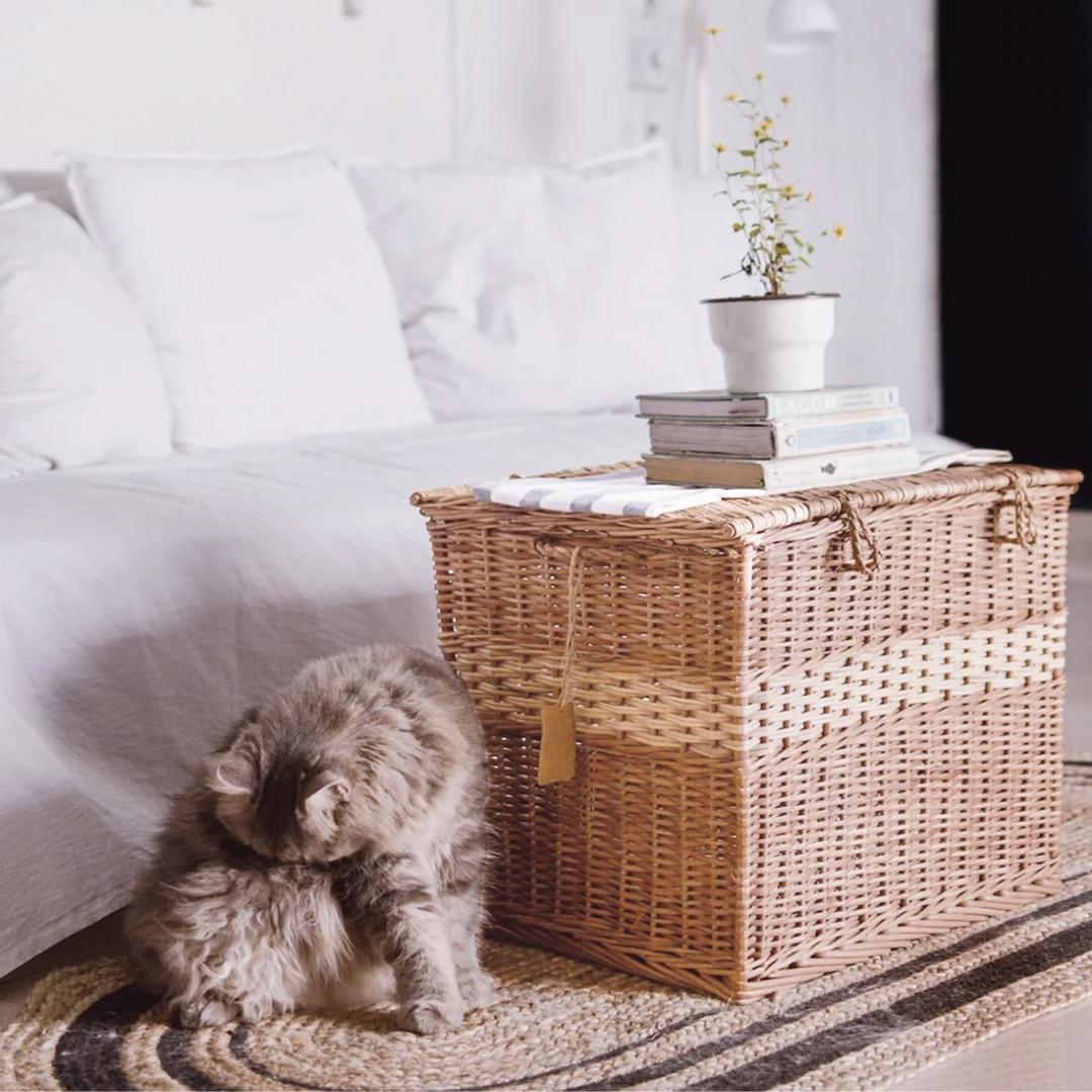 Wicker Box- Laundry Basket used as books table